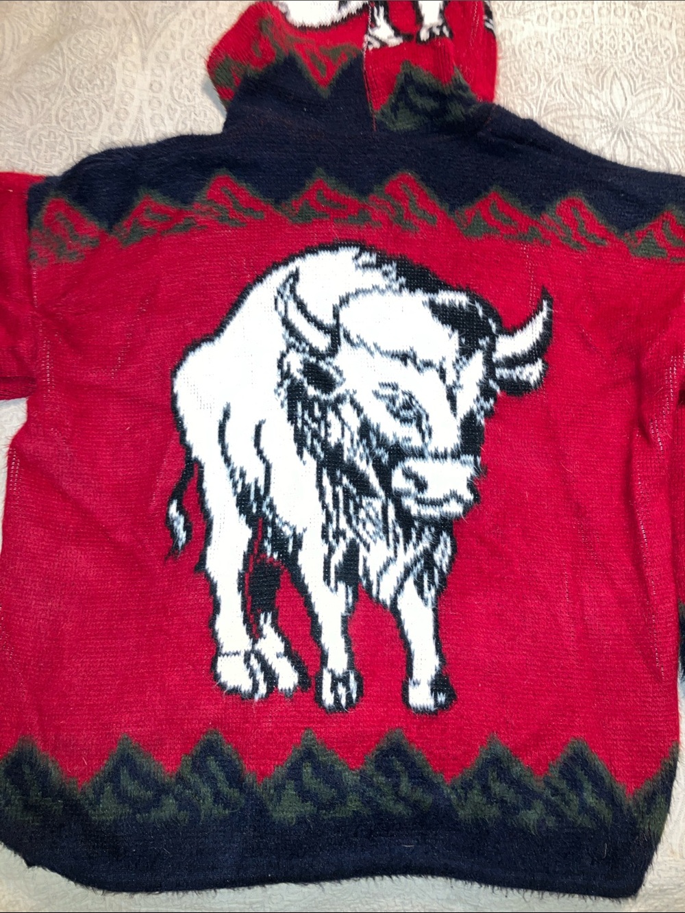 Red Buffalo Graphic Wool Zip-Up Hooded Sweater - Picture 10 of 11